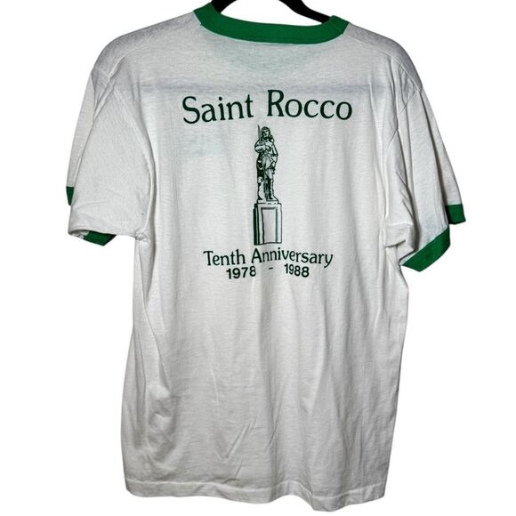 Vintage 1988 Screen Stars St Rocco Feast Franklin Mass Ringer Tshirt Men’s Large - Picture 1 of 6